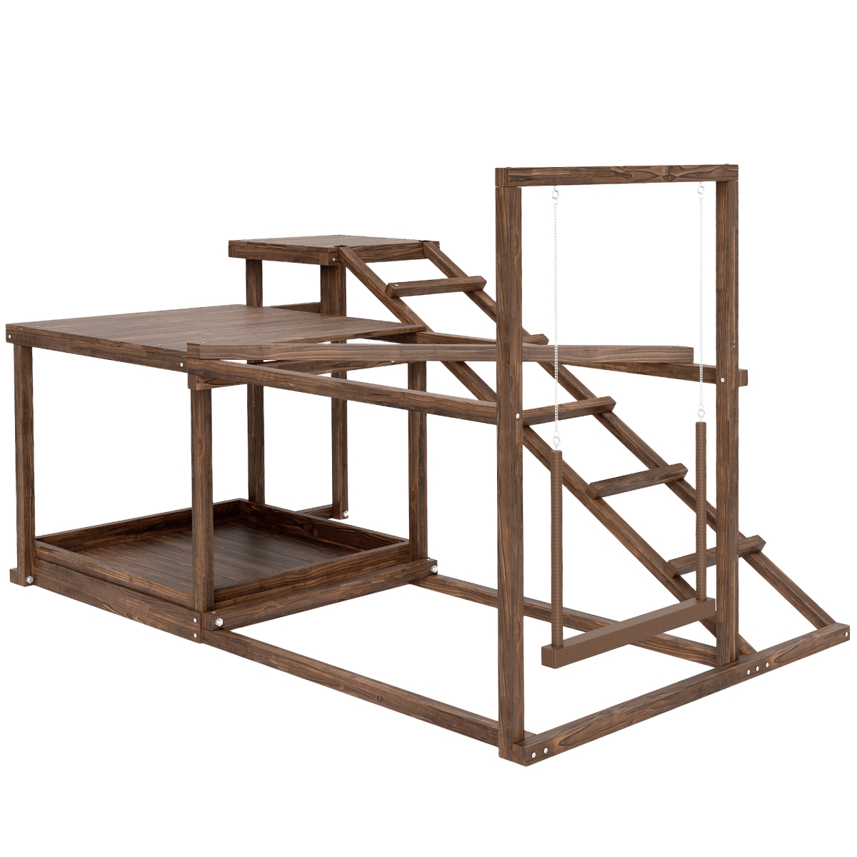 Picture of 212 Main D51-471V00CF PawHut Wooden Chicken Activity Play Set with Chicken Coop - Perch - Swing - Ladder - Platforms - Chicken Toys for Coop&#44; Coffee