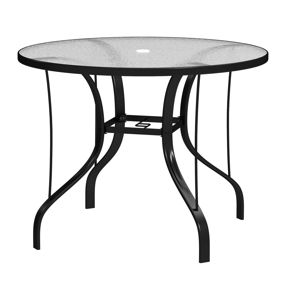 Picture of 212 Main 84G-645V00BK 38 in. Outsunny Round Patio Table with Umbrella Hole - Tempered Glass Outdoor Dining Table&#44; Black