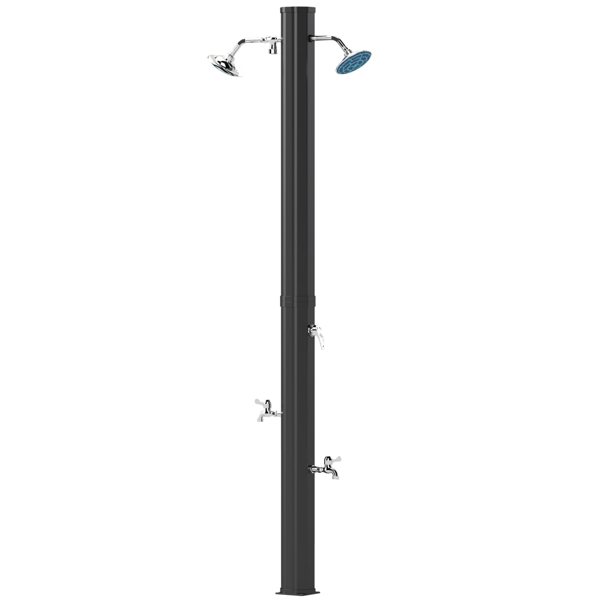 A20-496V00BK 9.2 gal Outsunny Solar Heated Outdoor Shower with 2 Free-Rotating Shower Heads & Foot Showers for Poolside Beach Spa - 7.1 ft.