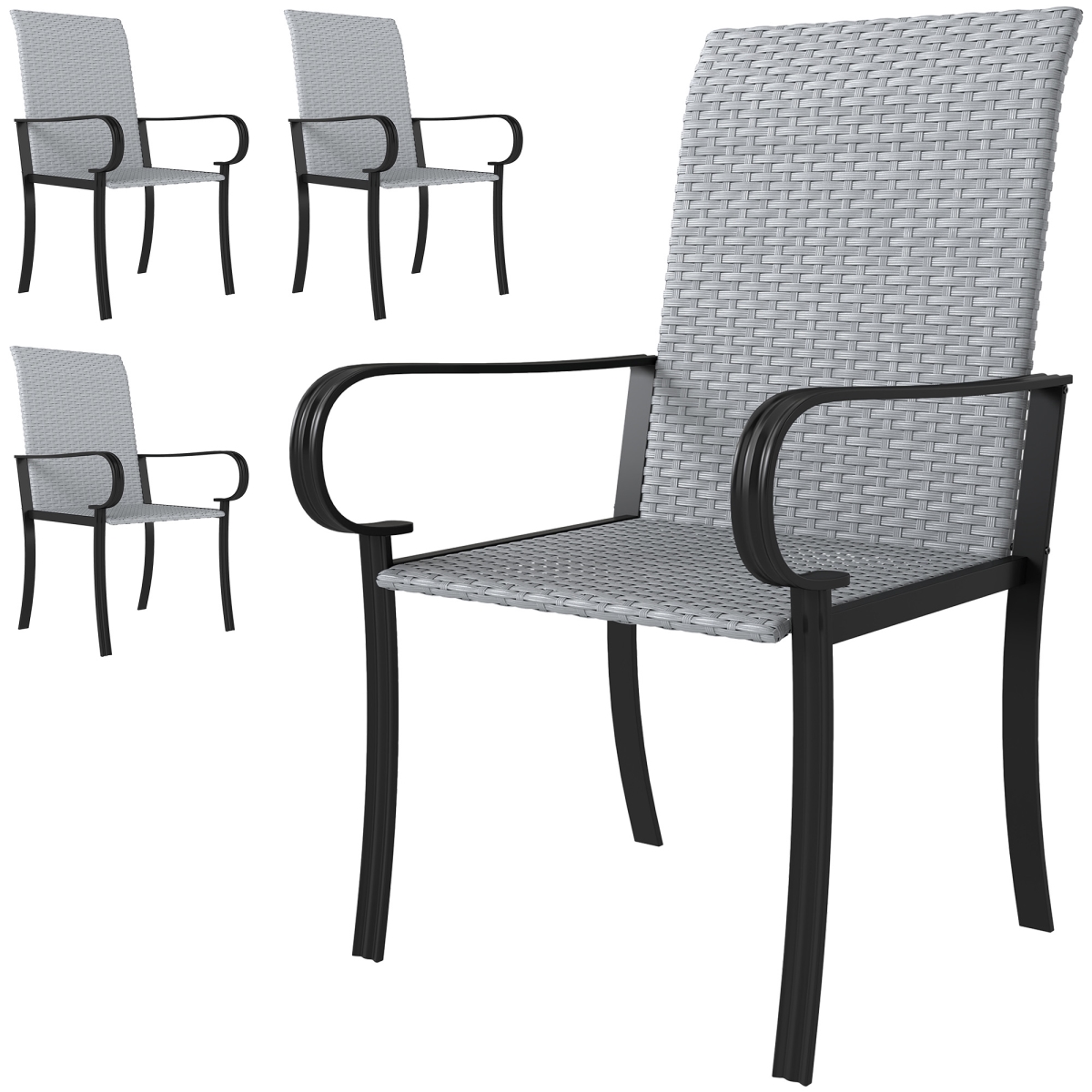 Picture of 212 Main 861-112V01GY Outsunny Outdoor Wicker Dining Chairs with Armrest - Steel Frame - High Back & Deep Seating&#44; Gray - Set of 4