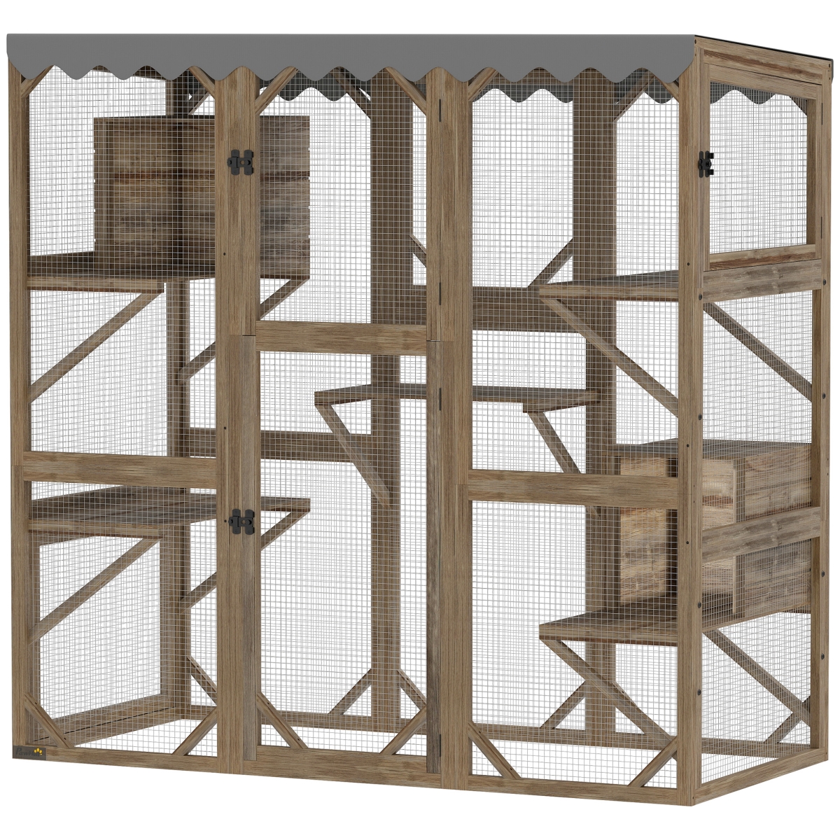 Picture of 212 Main D32-041V00BN PawHut Outdoor Cat Enclosure with Window Access - 5 Platforms & 2 Resting Boxes - Waterproof Roof for Multiple Cats&#44; Brown