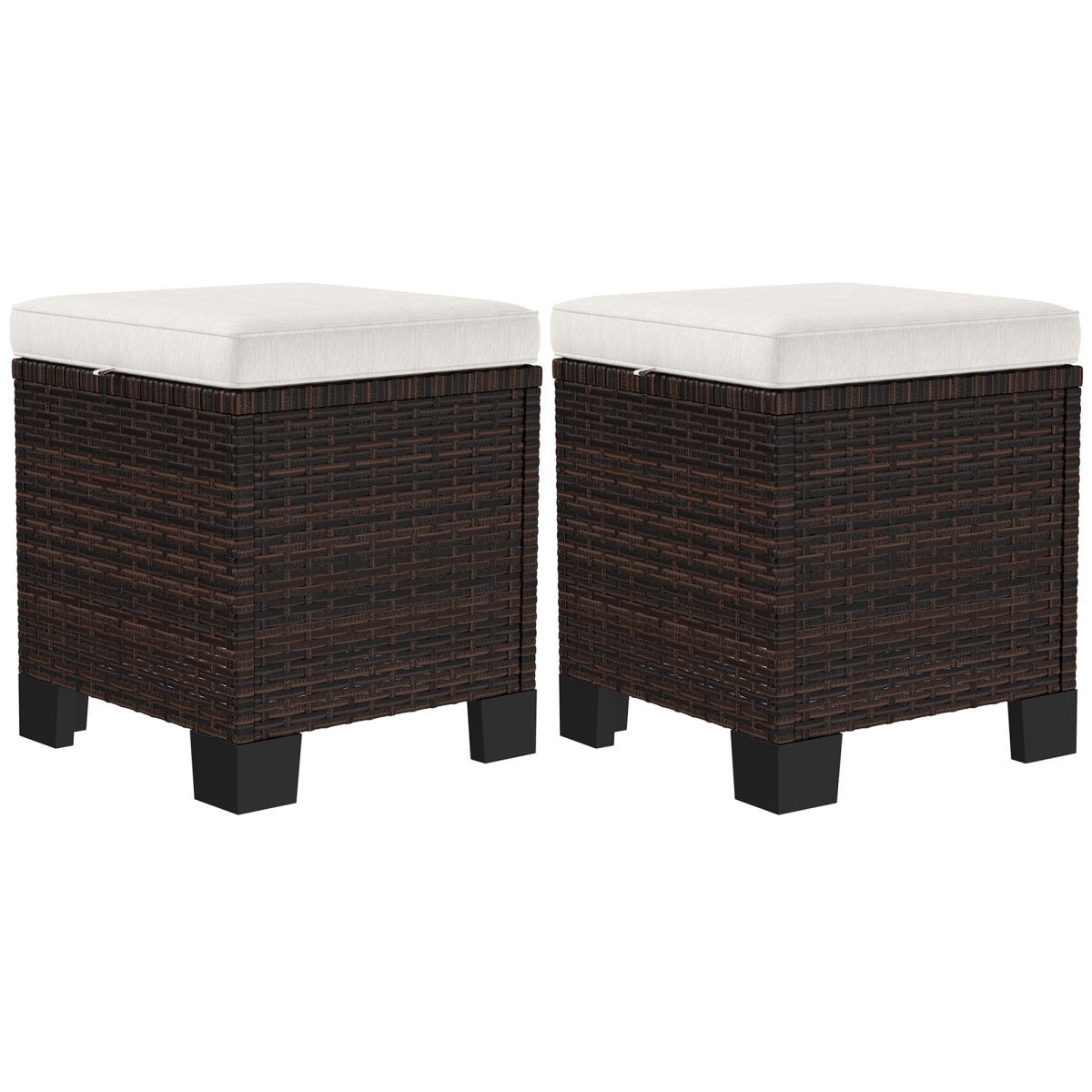 Picture of 212 Main 867-293V00CW Outsunny Wicker Outdoor Ottomans with Cushions - Rattan Ottoman Footrest & Side Table for Patio Yard Poolside&#44; Cream - 2 Piece