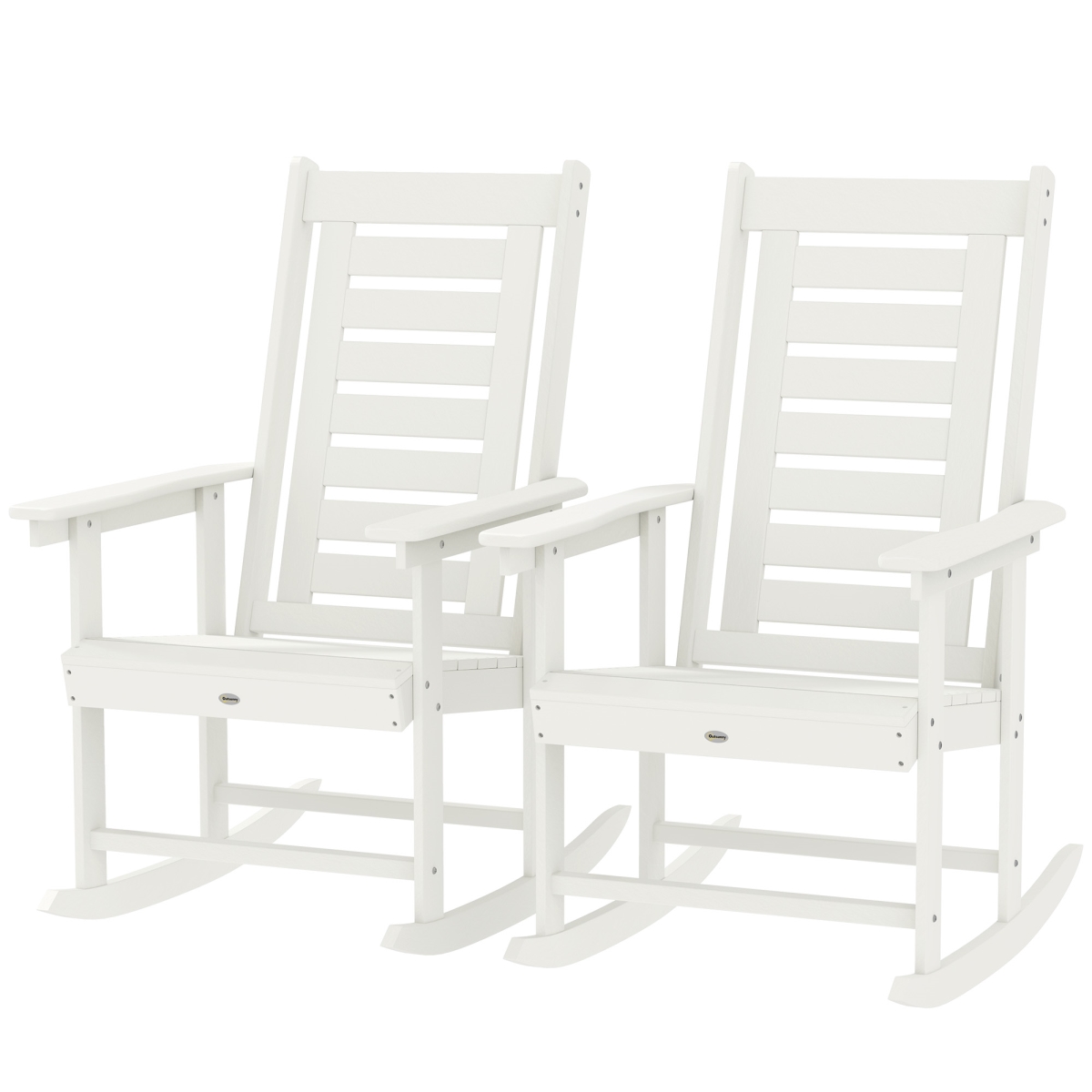 84G-736V00WT 28 in. Outsunny Outdoor Rocking Chairs - HDPE Patio Rockers with High Back - Wide Armrests for Porch Backyard, White - 2 Piece