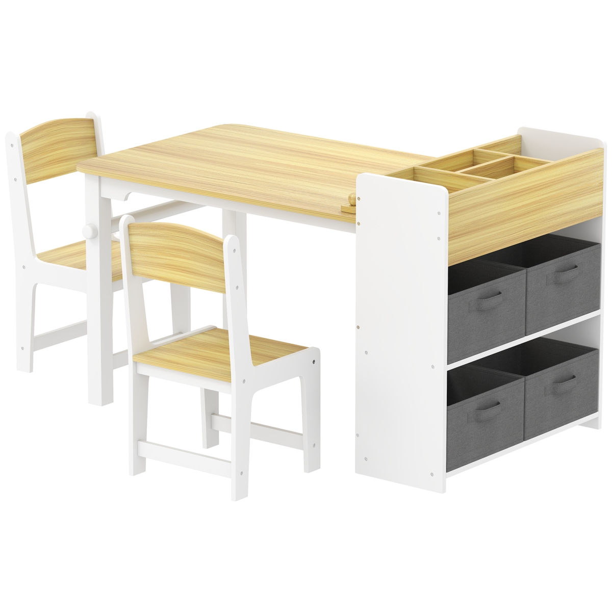 Picture of 212 Main 312-138V80ND Qaba Kids Desk & Chair Set with Paper Roll - Kids Activity Craft Table with Storage Shelves & Drawers&#44; Natural Wood