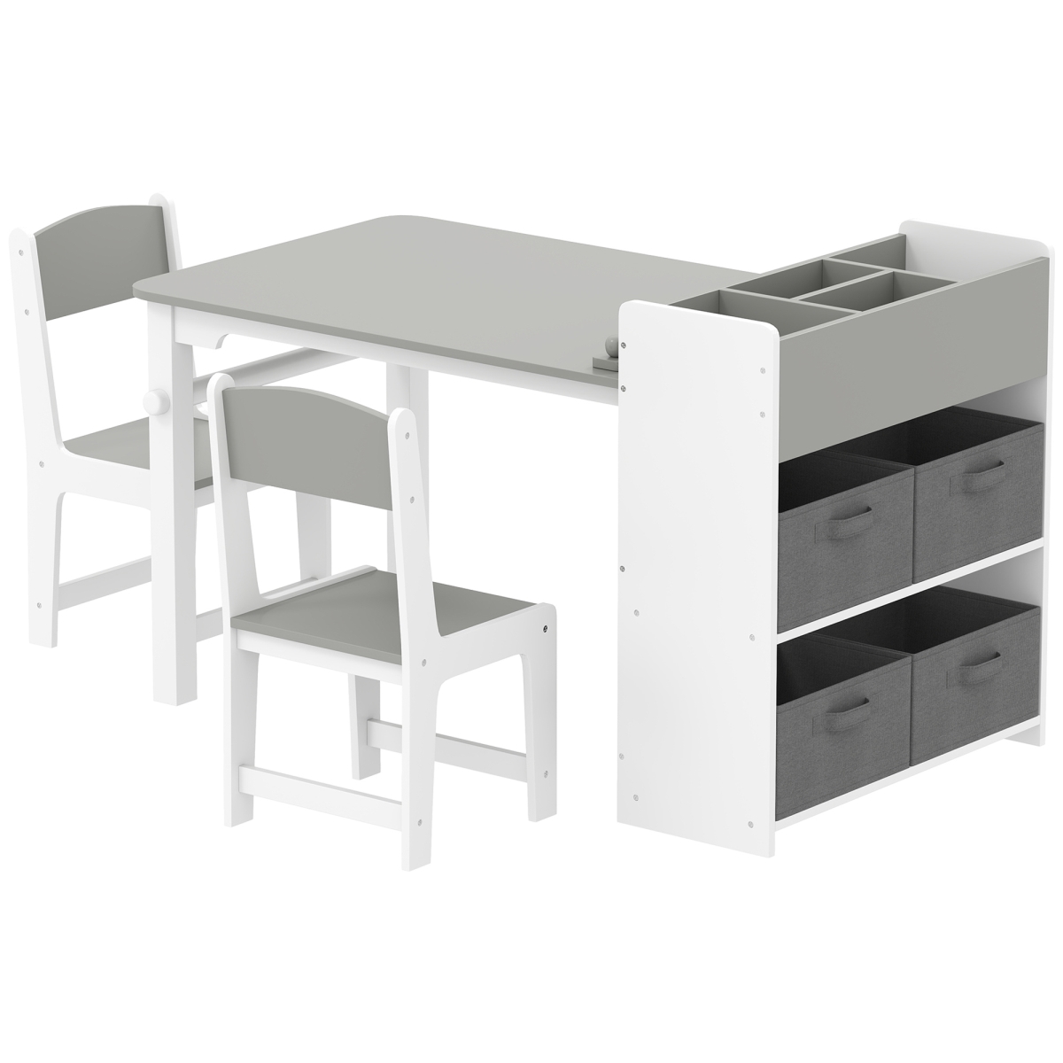 Picture of 212 Main 312-138V80GY Qaba Kids Desk & Chair Set with Paper Roll - Kids Activity Craft Table with Storage Shelves & Drawers&#44; Gray