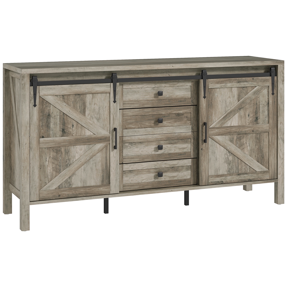 Picture of 212 Main 83B-313V80GY 59 in. HOMCOM Buffet Cabinet - Farmhouse Sideboard with Thick Top - 2 Barn Doors - 4 Drawers & 2 Adjustable Shelves&#44; Gray Wash