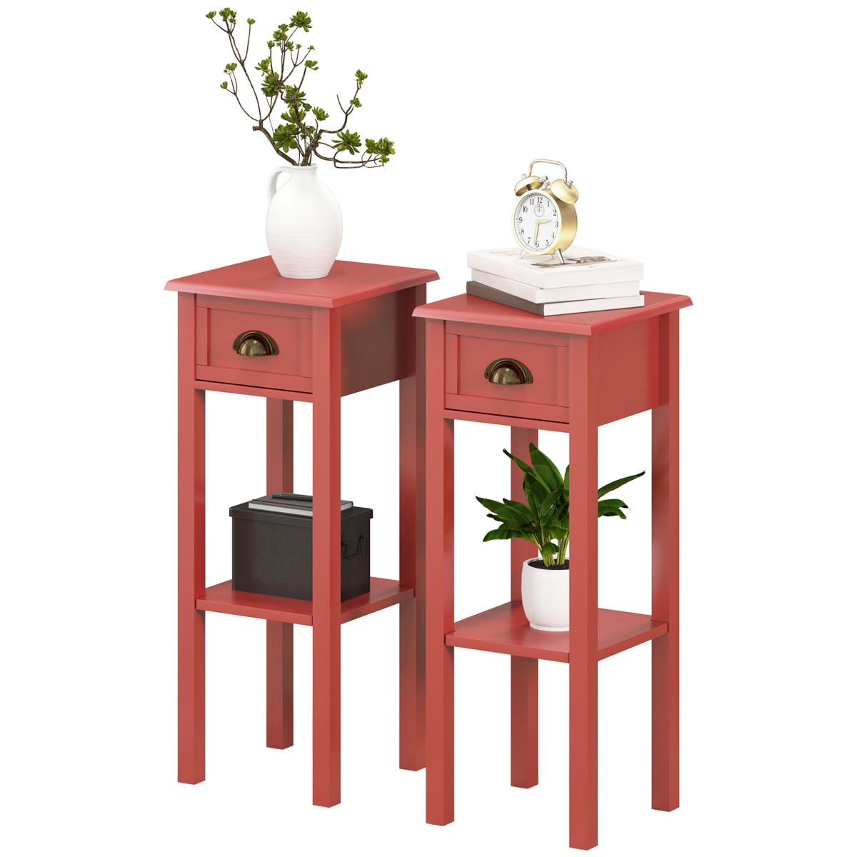 Picture of 212 Main 838-130V81RD HOMCOM 2-Tier Side Tables with Drawer & Shelf End Tables for Living Room & Hallway&#44; Red - Set of 2