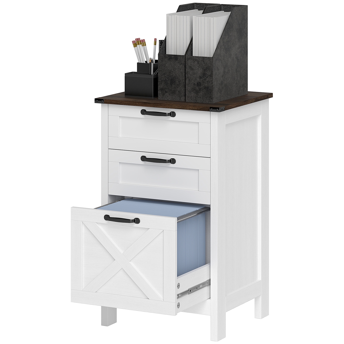 Picture of 212 Main 924-097V80WT HOMCOM Vertical File Cabinet with 3 Drawers - Rustic Farmhouse Office Storage Cabinet for A4 - Letter Size&#44; Distressed White