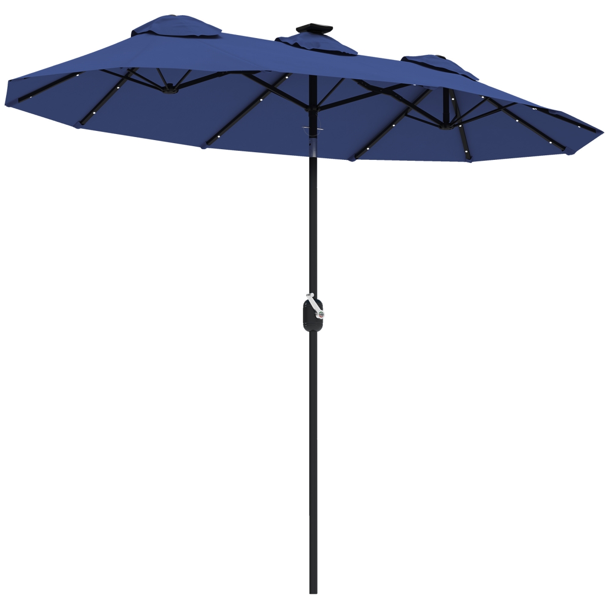 9.7 ft. Outsunny Double-Sided Patio Umbrella - Outdoor Umbrella with Tilt & Crank - LED Solar Light & 12 Ribs - Navy Blue