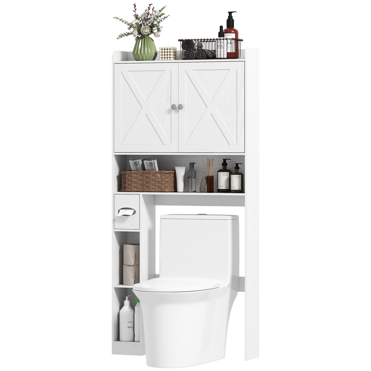 Picture of 212 Main 834-815V00WT HOMCOM Farmhouse Over the Toilet Cabinet with Barn Doors - Over the Toilet Storage Cabinet with Adjustable Shelf&#44; White