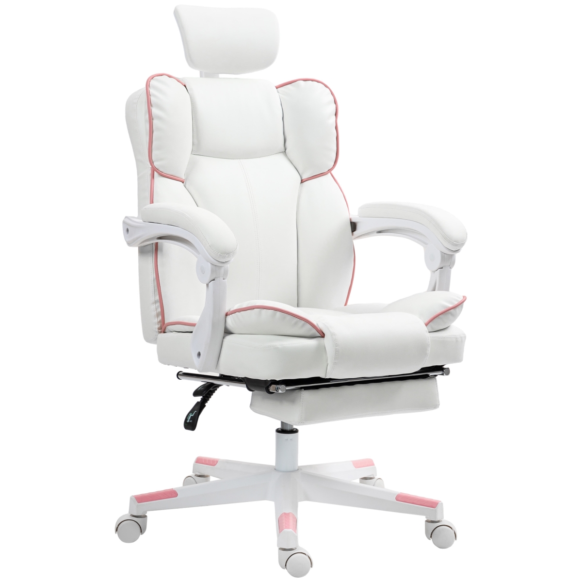 Picture of 212 Main 921-832V00WT HOMCOM PU Leather Office Chair - Executive Desk Chair with Headrest - Foot Rest - Swivel Wheels - Reclining Computer Chair&#44; White