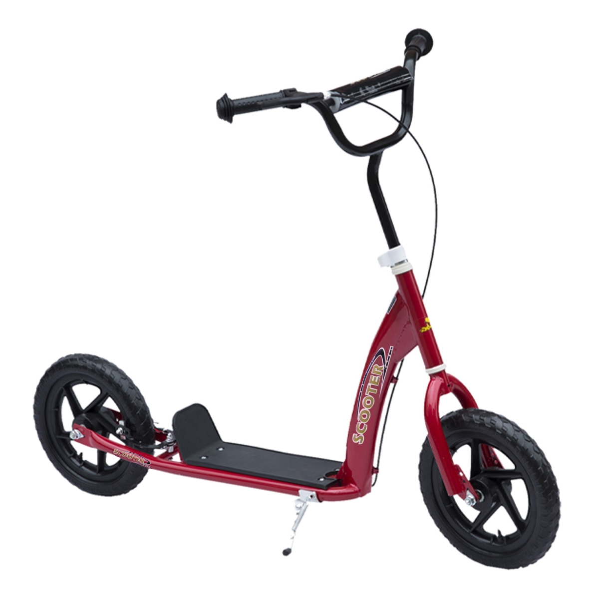 371-027RD HOMCOM Kick Scooter for Kids 5-12 Years Old with Adjustable Height Handlebar - Non-Slip Footplate - Big Wheels - Rear Brake, Red
