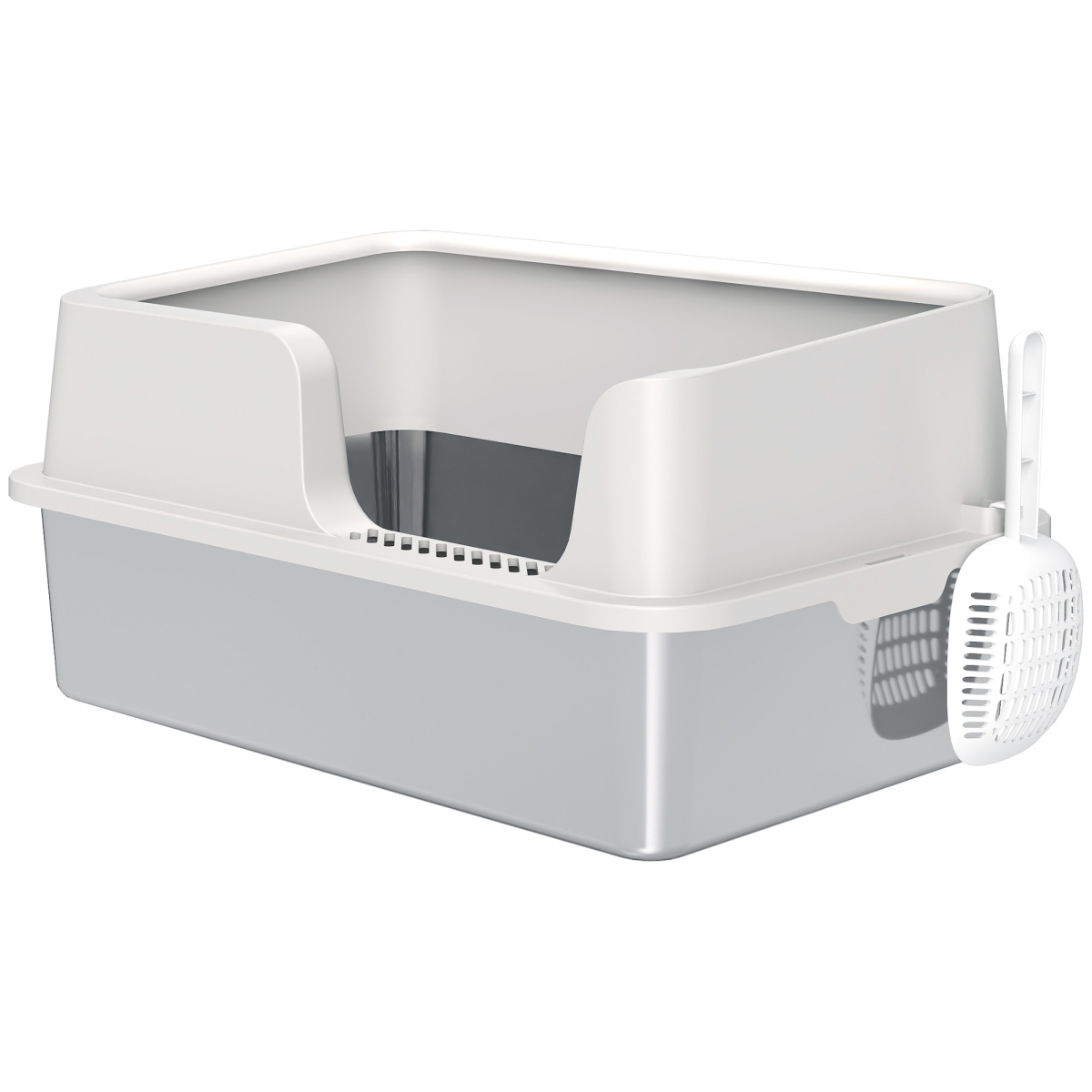 Picture of 212 Main D31-130V00LG PawHut Stainless Steel Litter Box with High Side - Scoop - Easy Cleaning & Anti-Urine Leakage for Big Cats&#44; Light Gray