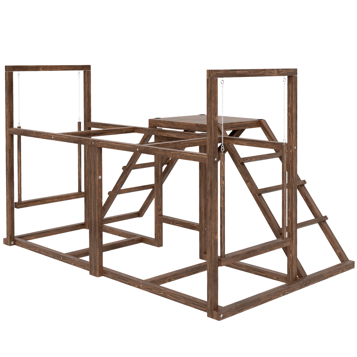 Picture of 212 Main D51-472V01CF PawHut Chicken Activity Play Set with Multiple Chicken Perches - Swing - Ladder - Platform for 3-4 Chickens&#44; Coffee