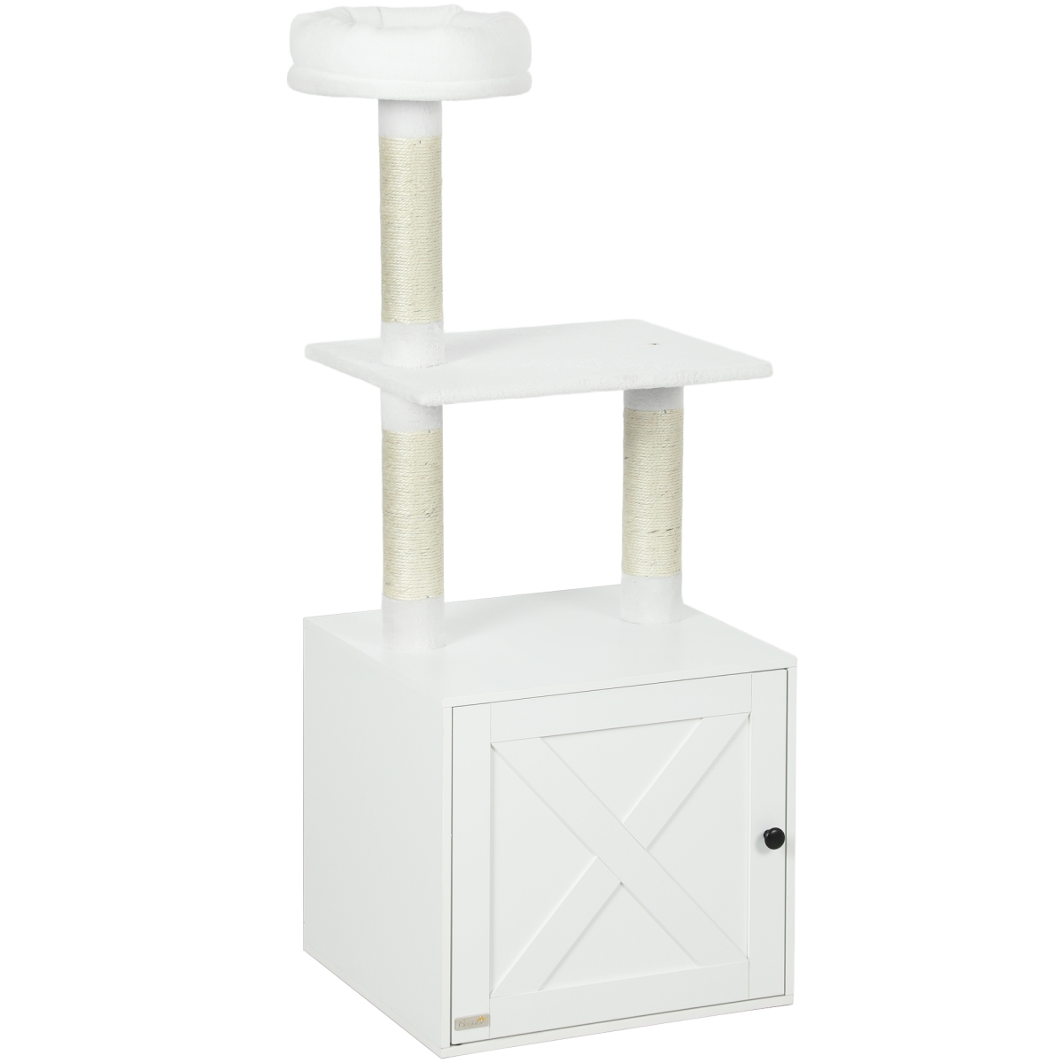 Picture of 212 Main D31-121V00WT PawHut Cat Tree with Litter Box Enclosure - Scratching Posts - Bed - Climbing Platforms for Indoor Cats&#44; White
