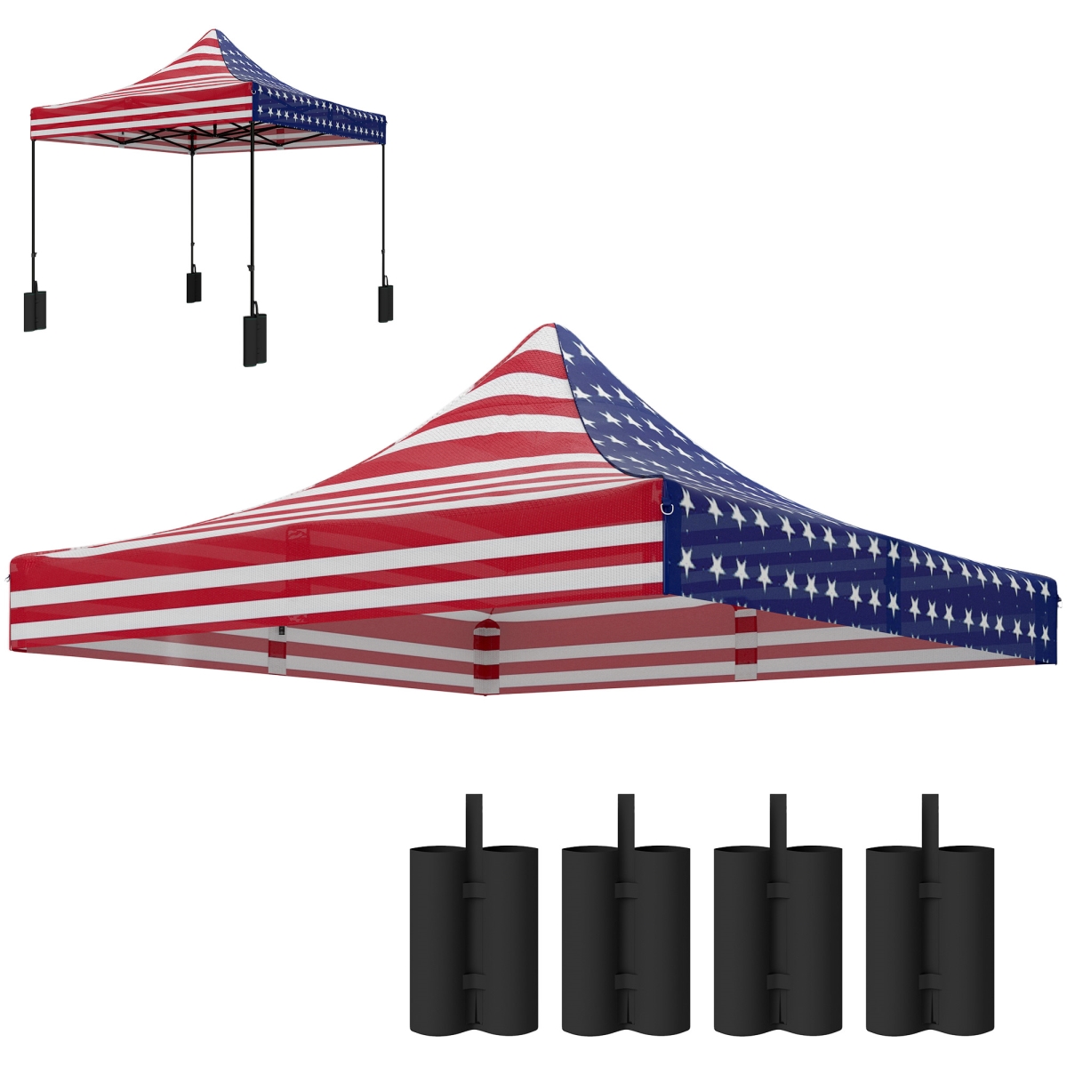 Picture of 212 Main 84C-613V00MX 10 x 10 ft. Outsunny Replacement Canopy Top for Pop Up Canopy Tent with 4 Sand Bags - UPF50 Plus Protection&#44; American Flag