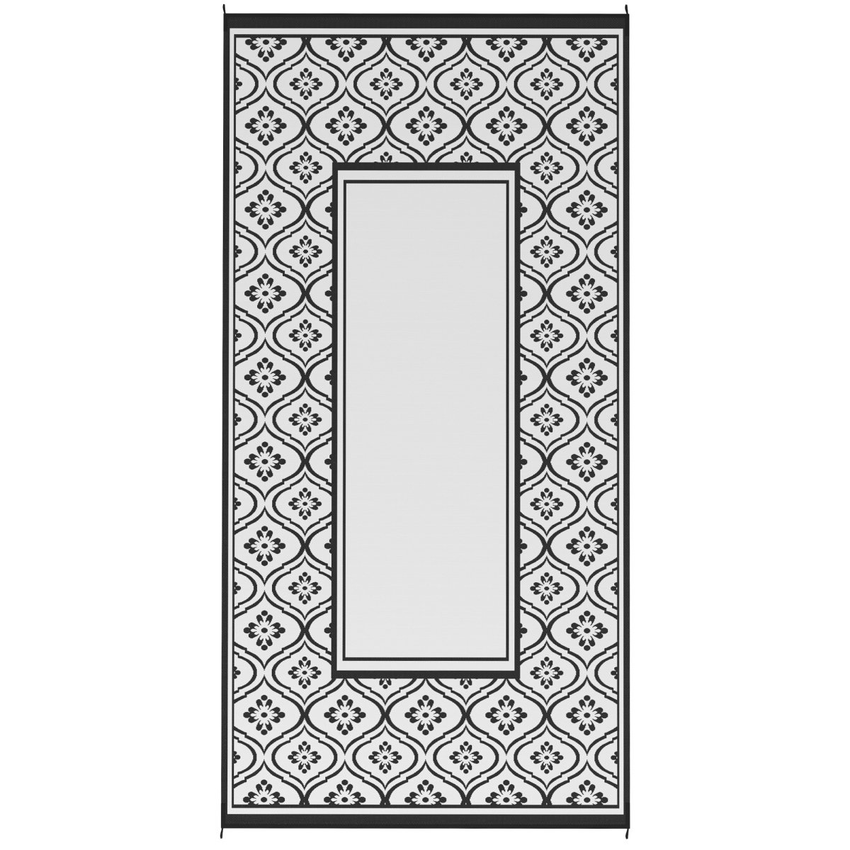 Picture of 212 Main 84J-064V02BK 9 x 18 ft. Outsunny Reversible Outdoor Rug - Waterproof Plastic Straw with Carry Bag&#44; Black & White Gourd Border