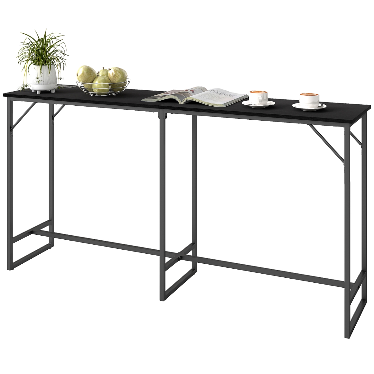 Picture of 212 Main 83A-240V80BK 70 in. HOMCOM Bar Table with Charging Station - Industrial Rectangular Bar Height Pub Table with Steel Frame&#44; Black Wood Grain