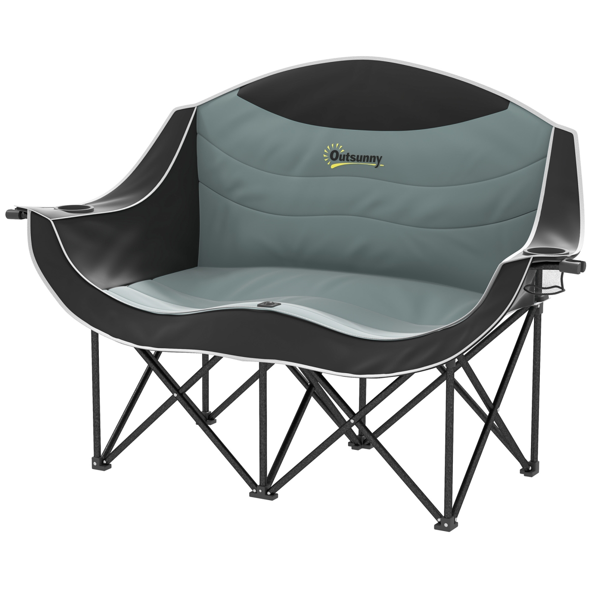 Picture of 212 Main A20-509V00BK Outsunny Padded Folding Camp Chair for Adults - Double Camping Chair with Armrests - Cup Holders - Carry Bag for Outdoor&#44; Black