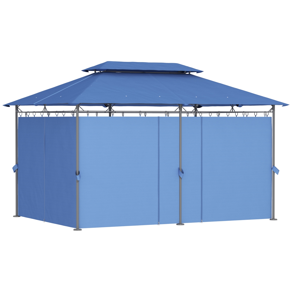 84C-580V00DB 10 x 13 ft. Outsunny Outdoor Double Roof Patio Gazebo with Curtains for Garden - Lawn - Backyard & Deck, Dark Blue