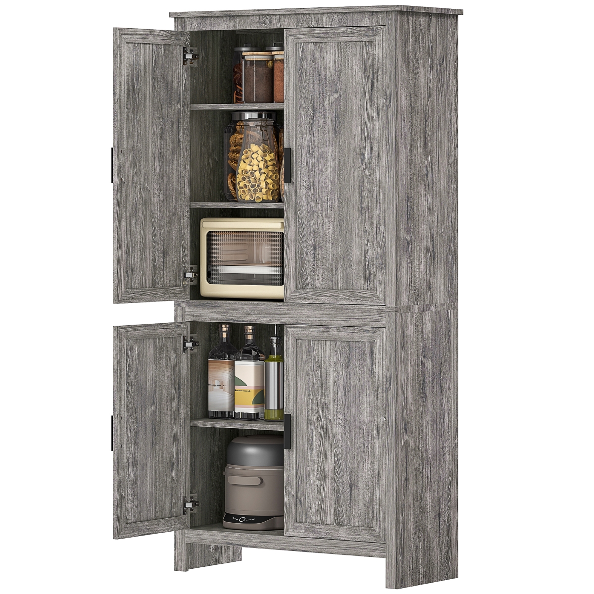 Picture of 212 Main 835-476V81CG 64 in. HOMCOM 4-Door Kitchen Pantry - Freestanding Storage Cabinet with 3 Adjustable Shelves for Kitchen&#44; Gray Oak