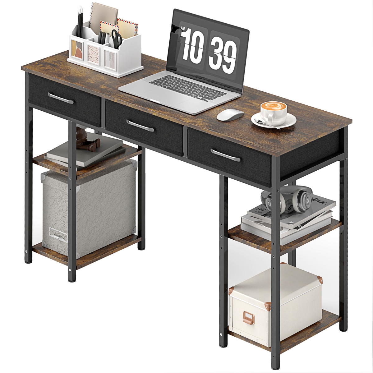 Picture of 212 Main 836-587V80RB 47 in. Homcom Small Computer Desk - Writing Desk with Fabric Drawers - Home Office Desk with Adjustable Shelves&#44; Rustic Brown