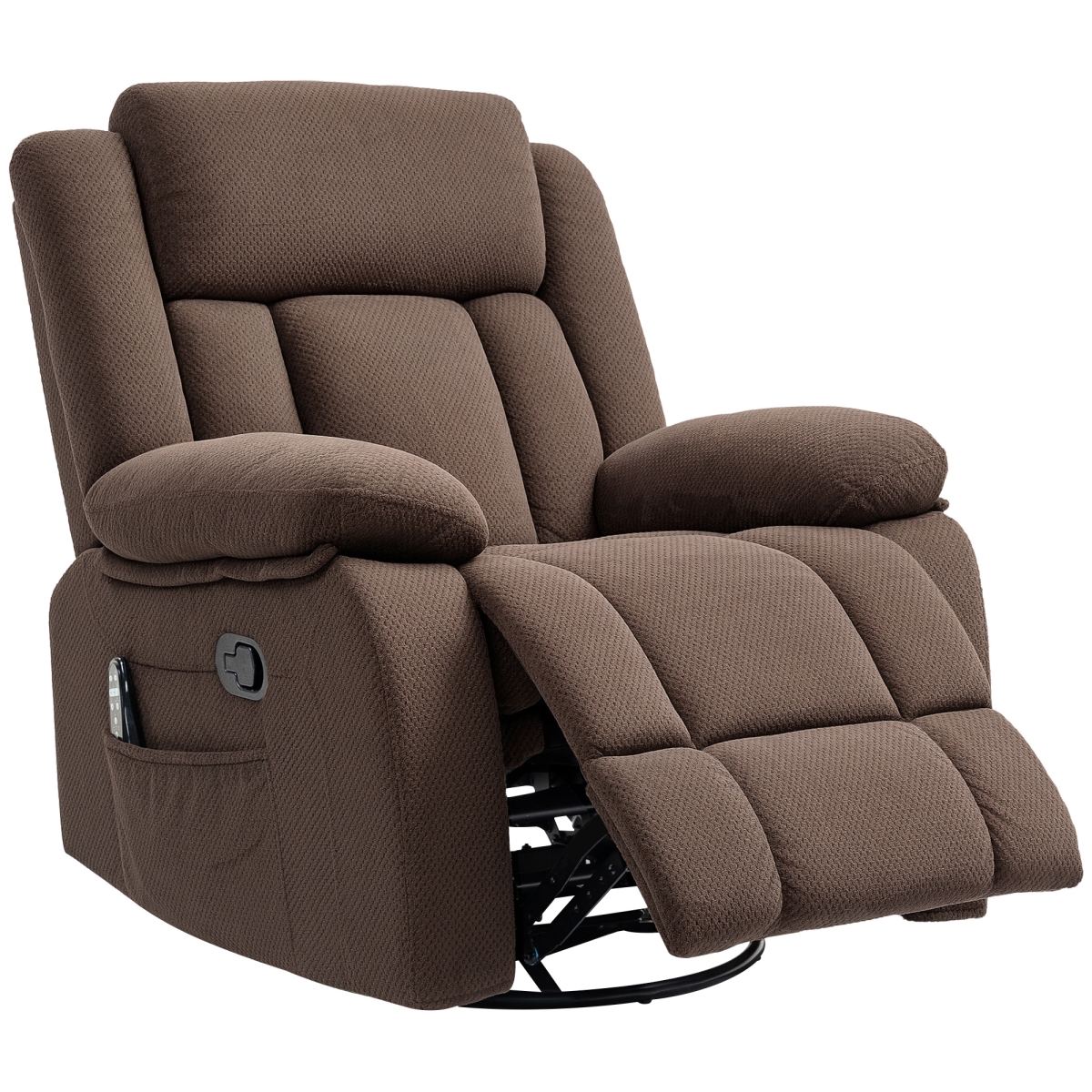 Picture of 212 Main 700-176V80BN HOMCOM Recliner Massage Armchair with Heat - Oversized Swivel Rocker with Footrest - Remote & Side Pockets&#44; Brown