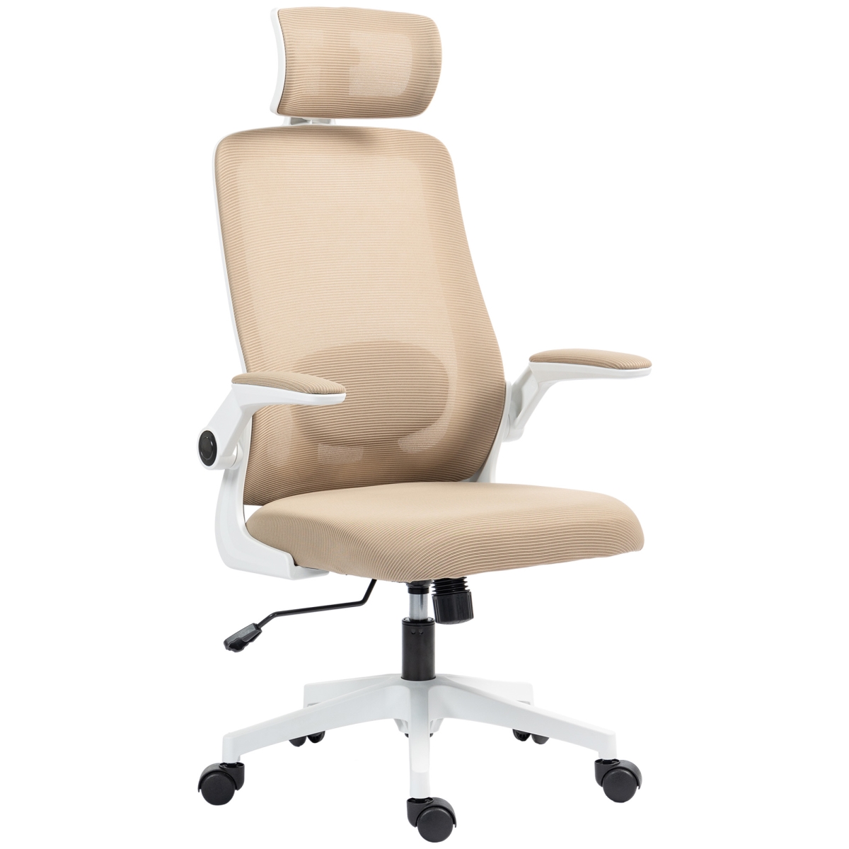 Picture of 212 Main 921-818V00KK HOMCOM Mesh Chair - Office Chair with Rotatable Headrest - Flip Up Arms - Adjustable Lumbar Support - Smooth Mobility&#44; Khaki