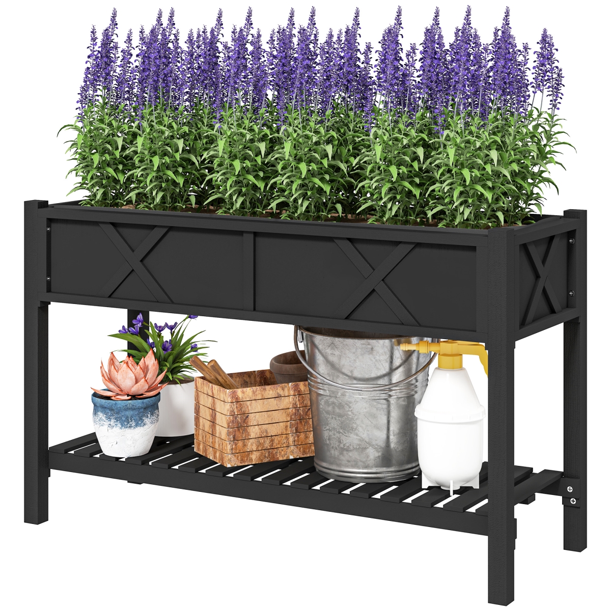 Elevated Wood Garden Bed - Black - 47 x 22 x 31.5 in. - Durable Design