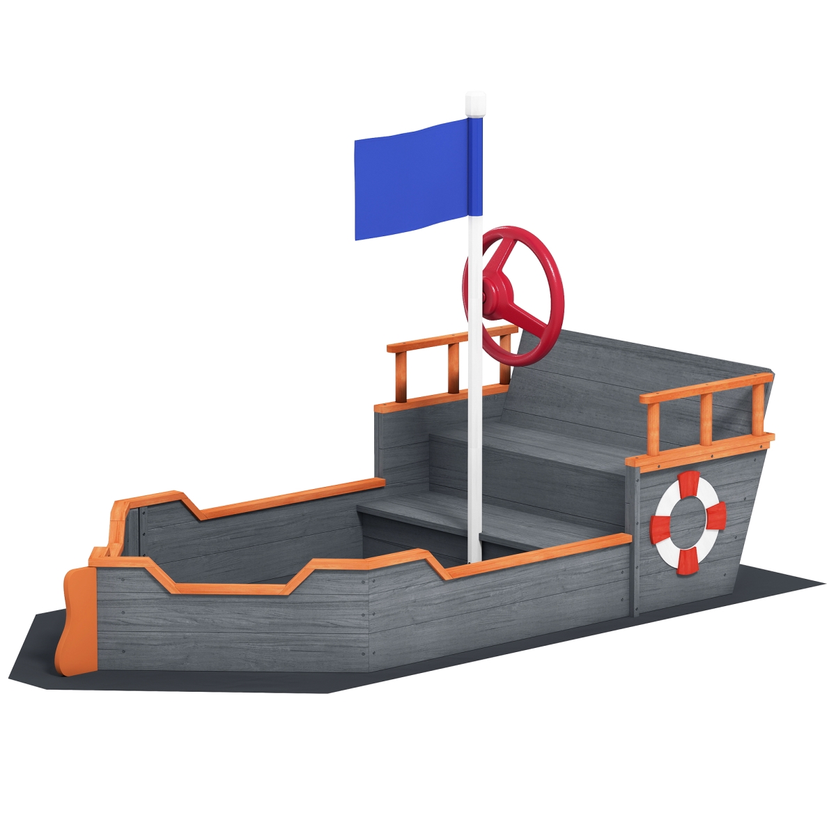 Picture of 212 Main 343-022V01CG Outsunny Kids Wooden Sandbox Pirate Ship Sandboat with Bench Seat Storage Space Ceder Wood&#44; Gray
