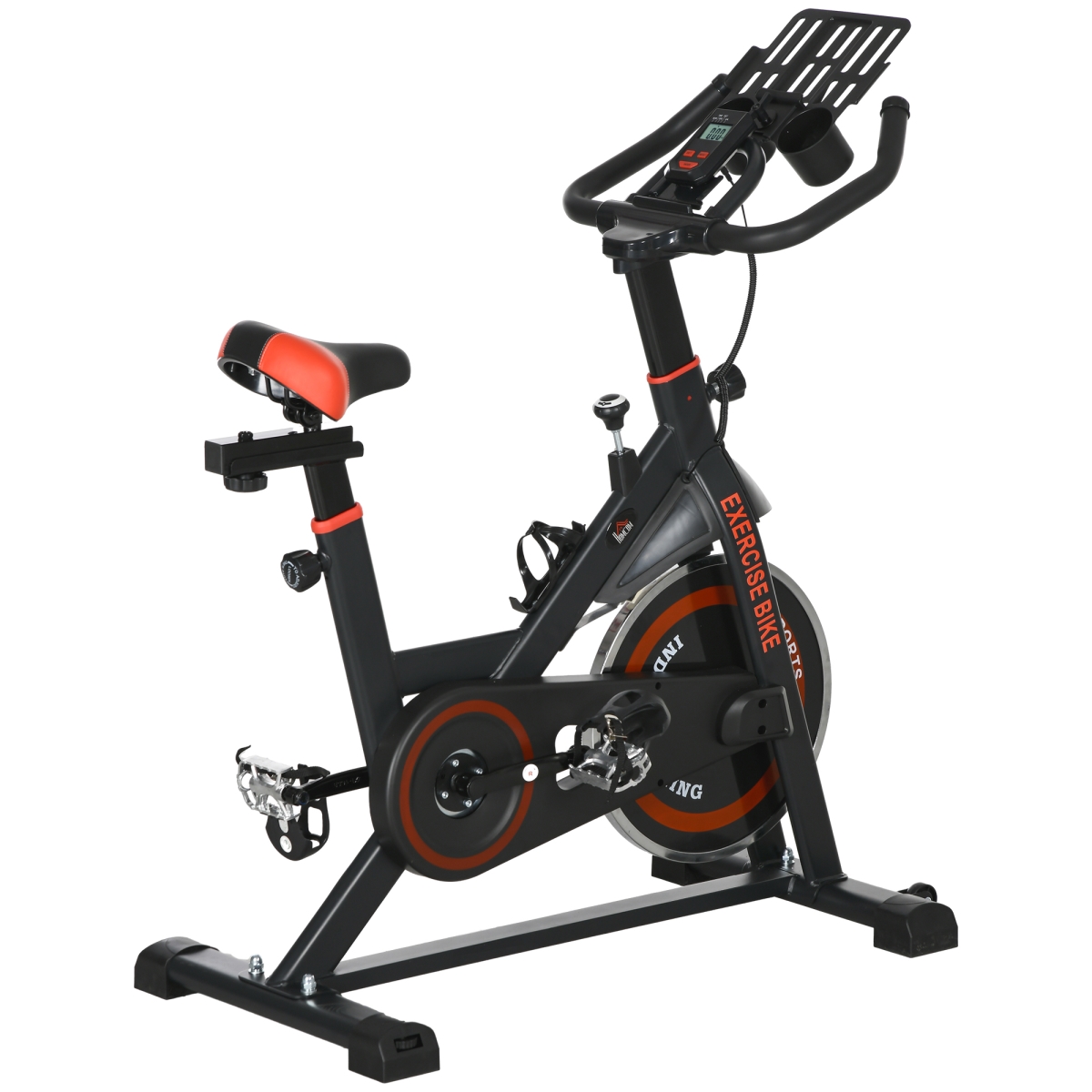 Picture of 212 Main A90-146V01RD Soozier Exercise Bike - Flywheel Indoor Stationary Bike - Adjustable Height & Resistance with LCD Monitor - Pedal Cage & Shelf Tray&#44; Black & Red - 264 lbs
