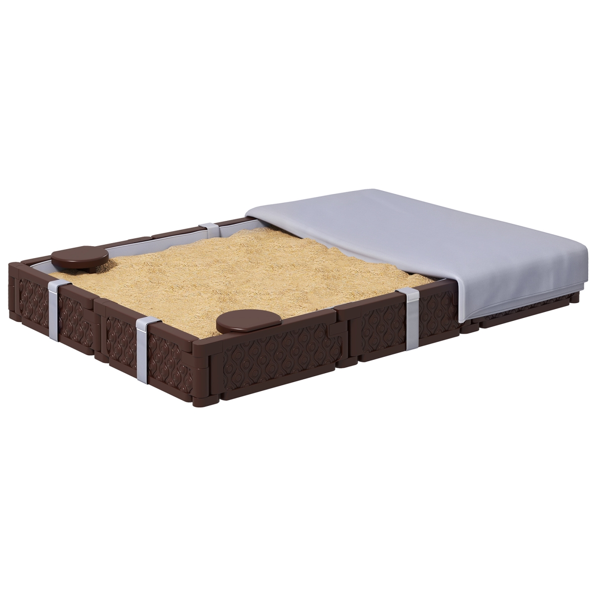Picture of 212 Main 343-077V00DR 73 x 47 x 9 in. Qaba Kids Sandbox with Cover - 4 Corner Seats - Bottom Liner for Backyard - Garden - Outdoor&#44; Dark Brown
