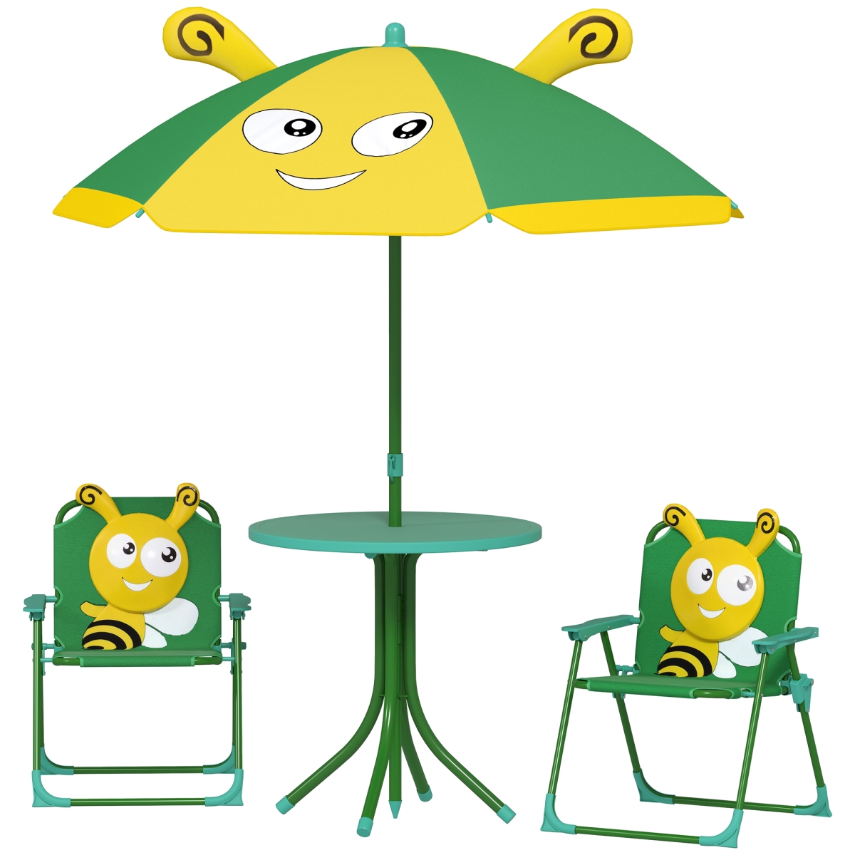 Picture of 212 Main 3E3-008V00GN Qaba Kids Picnic Table & Chair Set - Outdoor Activity Table with Foldable Chairs - Height Adjustable Umbrella&#44; Green