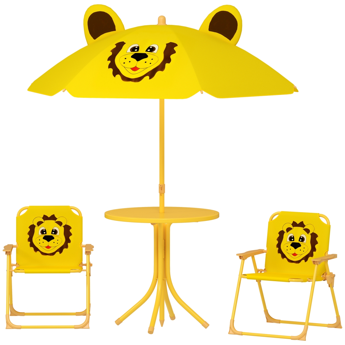 Picture of 212 Main 3E3-007V00YL Qaba Kids Picnic Table & Chair Set - Outdoor Activity Table with Foldable Chairs - Height Adjustable Umbrella&#44; Yellow