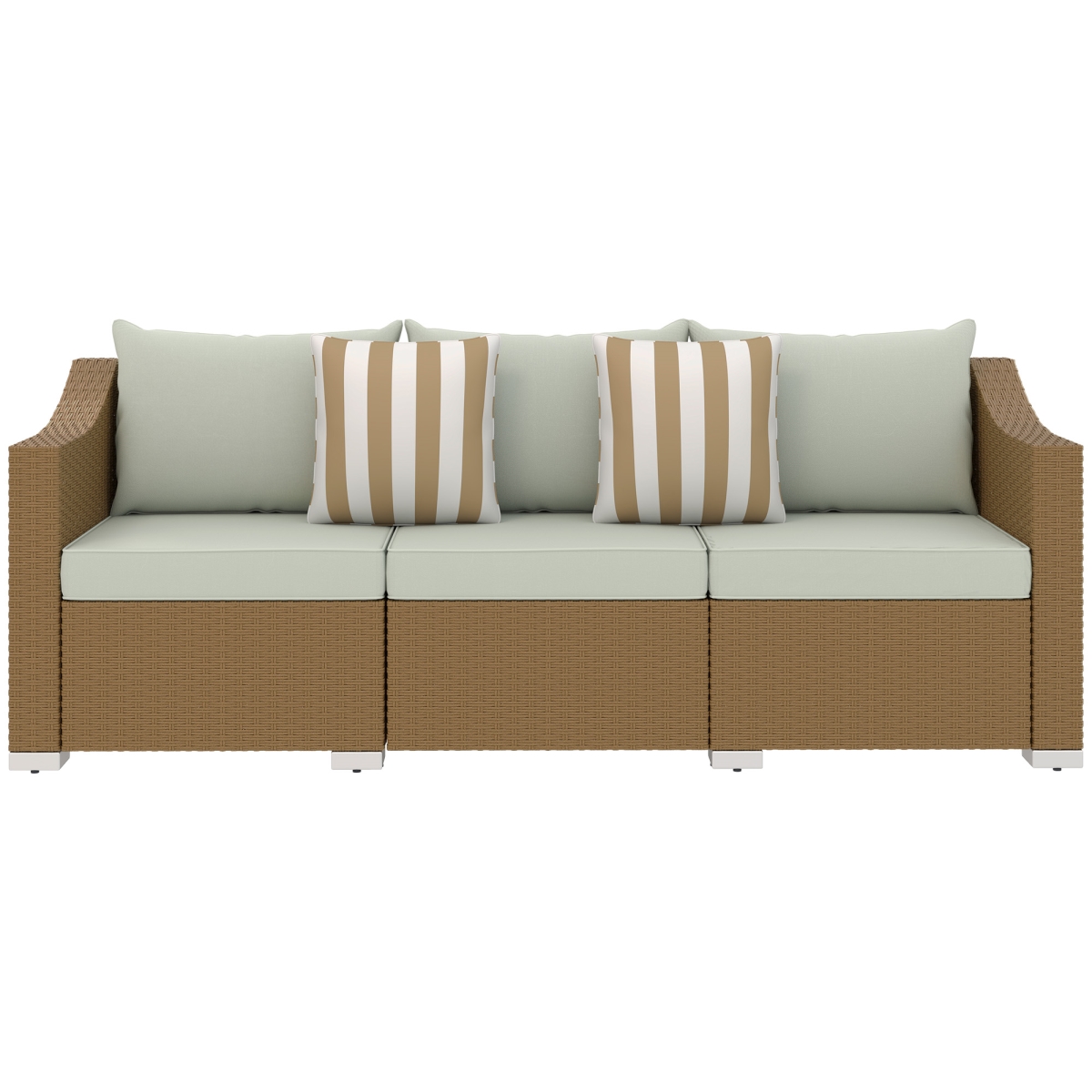 Picture of 212 Main 860-378V00LG Outsunny Rattan Wicker 3 Seater Patio Couch with Cushions - 2 Throw Pillows - Outdoor Furniture Rattan Sofa&#44; Light Gray