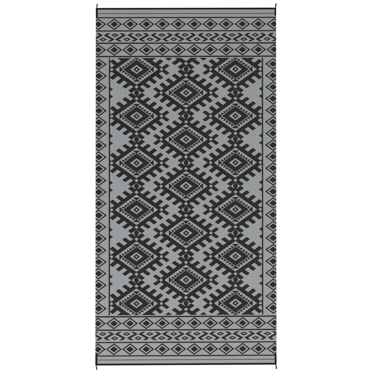 Picture of 212 Main 84J-065V02GY 9 x 18 ft. Outsunny Reversible Outdoor Rug - Waterproof Plastic Straw with Carry Bag&#44; Black & Gray Rhombus Border
