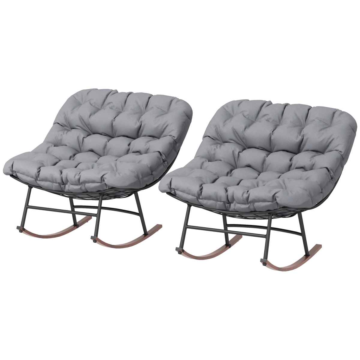 84G-638V00GY Outsunny Outdoor Rocking Chair Patio - Oversized Rocking Papasan Chairs with Cushions for Garden Porch, Gray - 265 lbs - Set of 2
