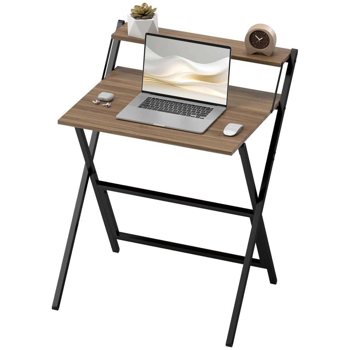 Picture of 212 Main 836-607V80WN 27.6 in. Homcom Folding Computer Desk - Foldable Desk with Monitor Shelf for Small Space - Home Office - Study - Easy Assembly&#44; Walnut