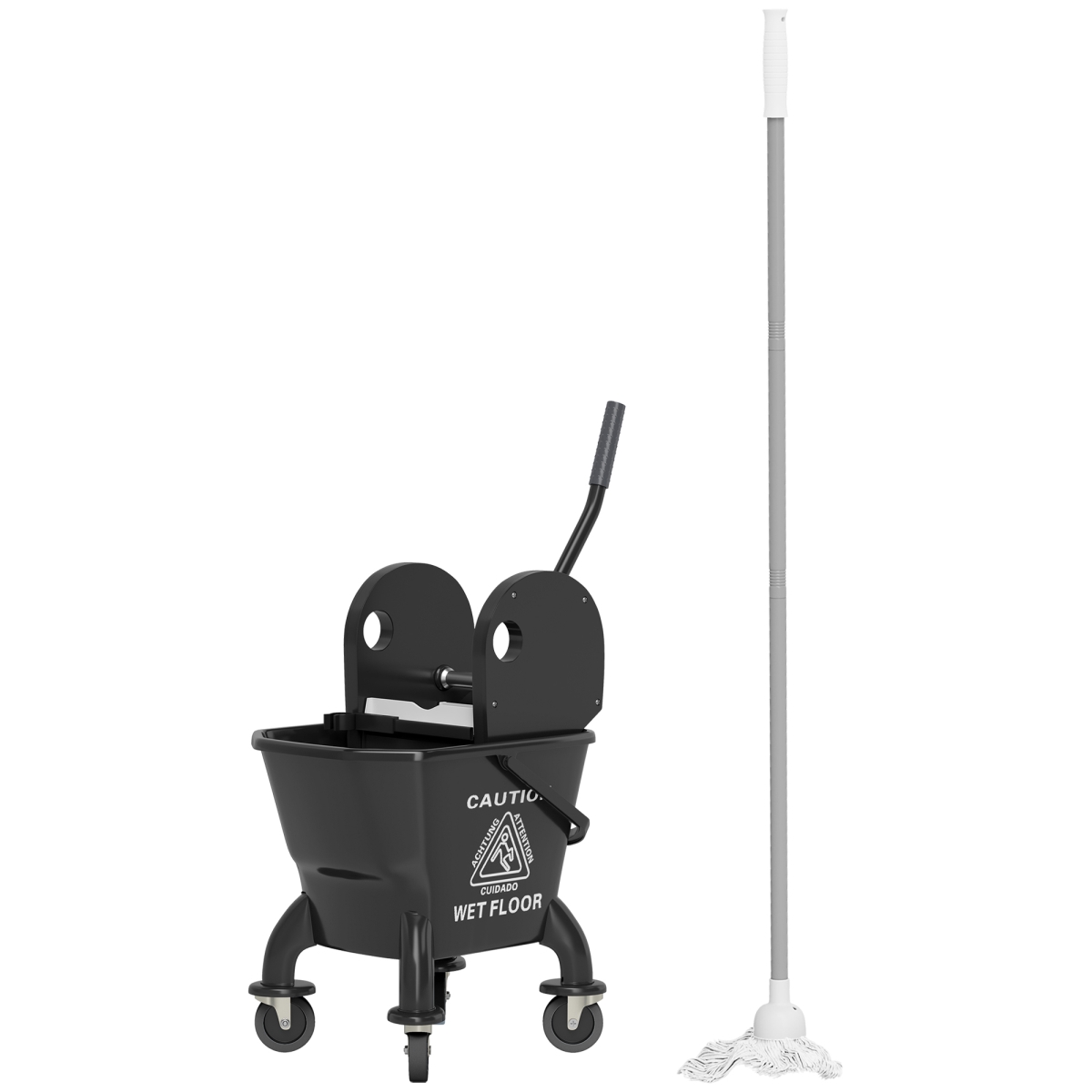 Picture of 212 Main 720-028V00BK 27.5 qt. HOMCOM Mop Bucket with Wringer on Wheels for Floor Cleaning - Down Press Wringer with Handle & Mop&#44; Black