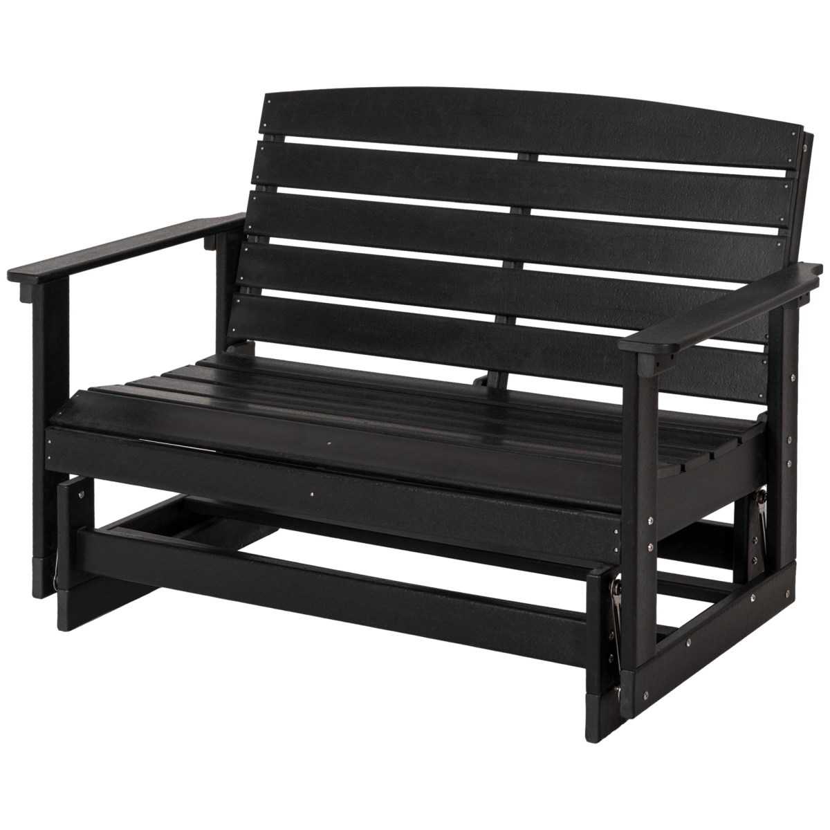 84G-025V00BK Outsunny Patio Glider Bench HDPE Slatted Double Rocking Chair Outdoor Seating, Sleek Black