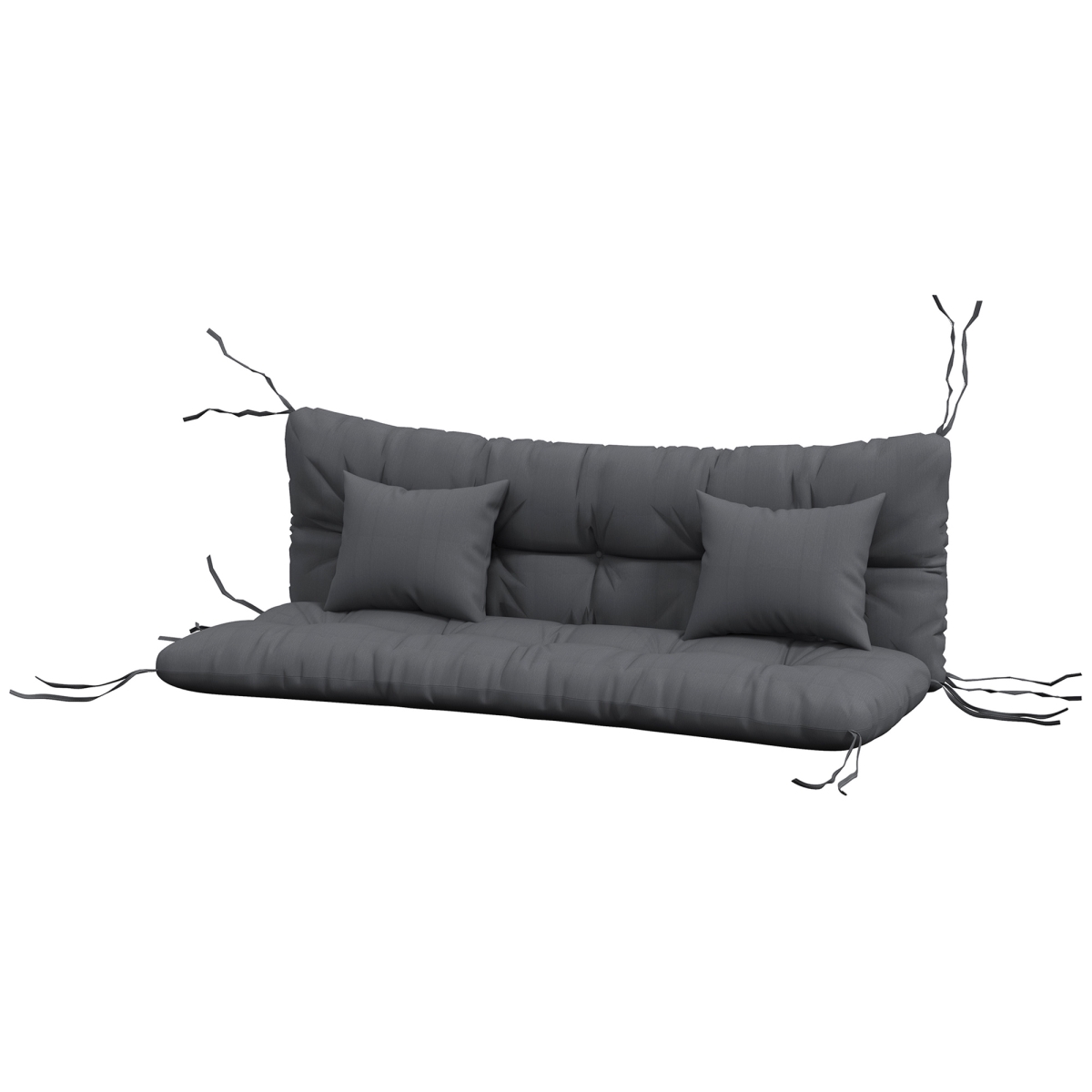 84G-356V00CG Outsunny Tufted Bench Cushions & Throw Pillows - Outdoor Replacement Bench Seat Pad - Back Cushion & 2 Pillows, Charcoal Gray