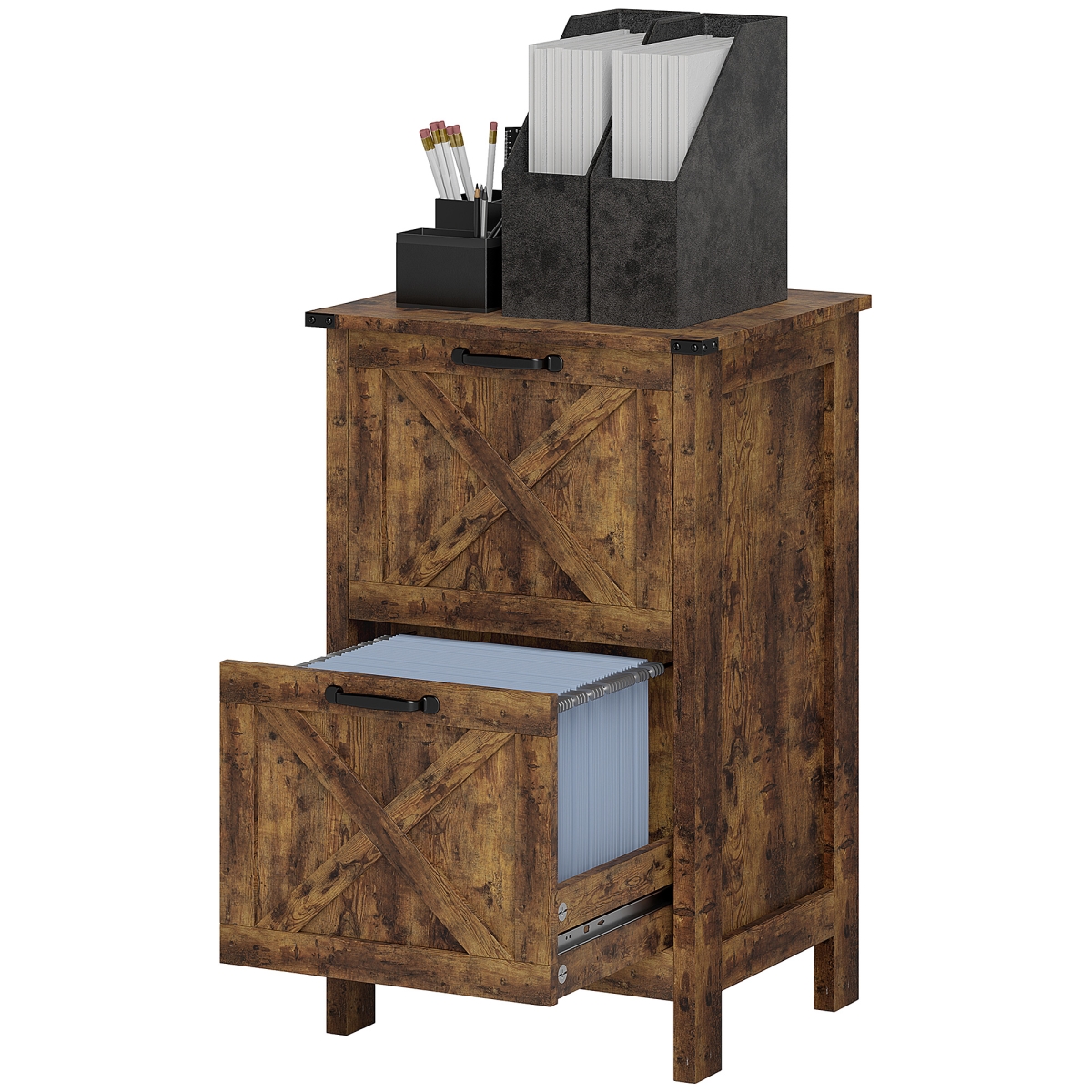 Picture of 212 Main 924-098V80RB HOMCOM Vertical File Cabinet with 2 Drawers - Rustic Farmhouse Office Storage Cabinet for A4 - Letter Size&#44; Rustic Brown