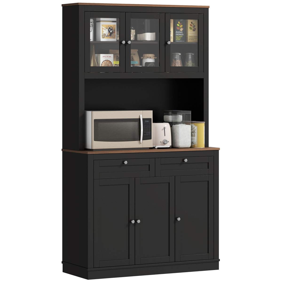 Picture of 212 Main 83A-068V80BK 71 in. HOMCOM Kitchen Pantry Cabinet with Microwave Stand - Kitchen Hutch with 2 Drawers & Adjustable Shelves&#44; Black