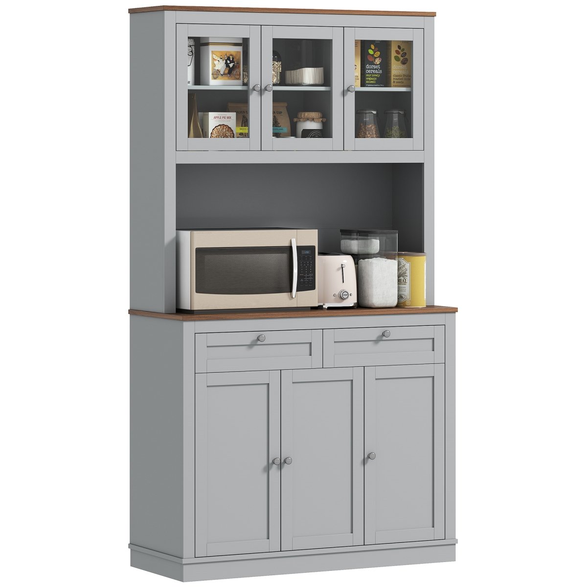 Picture of 212 Main 83A-068V80GY 71 in. HOMCOM Kitchen Pantry Cabinet with Microwave Stand - Kitchen Hutch with 2 Drawers & Adjustable Shelves&#44; Gray