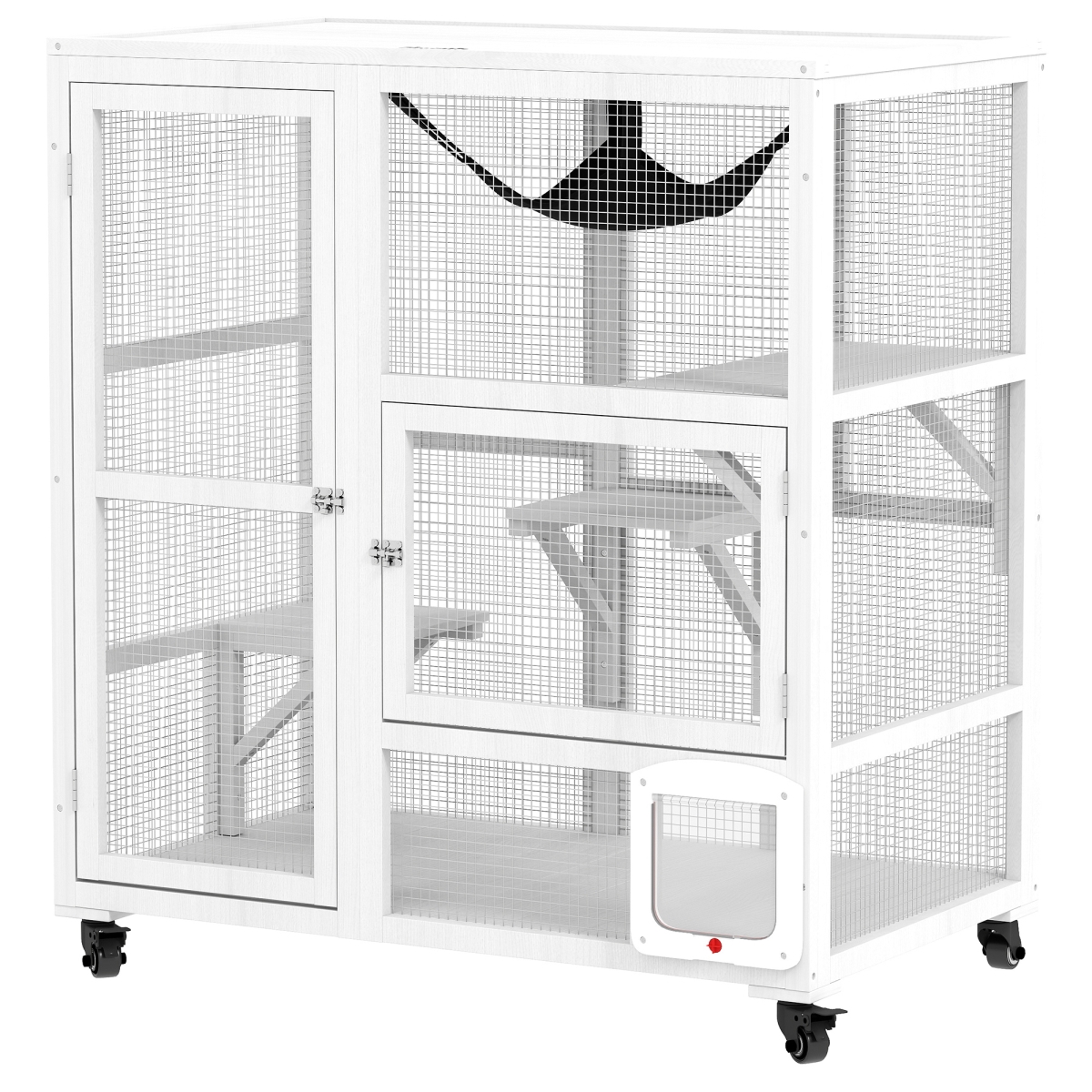 Picture of 212 Main D32-025V00WT 39 in. PawHut Cat House - Indoor Cat Enclosure on Wheels with Openable Top&#44; White