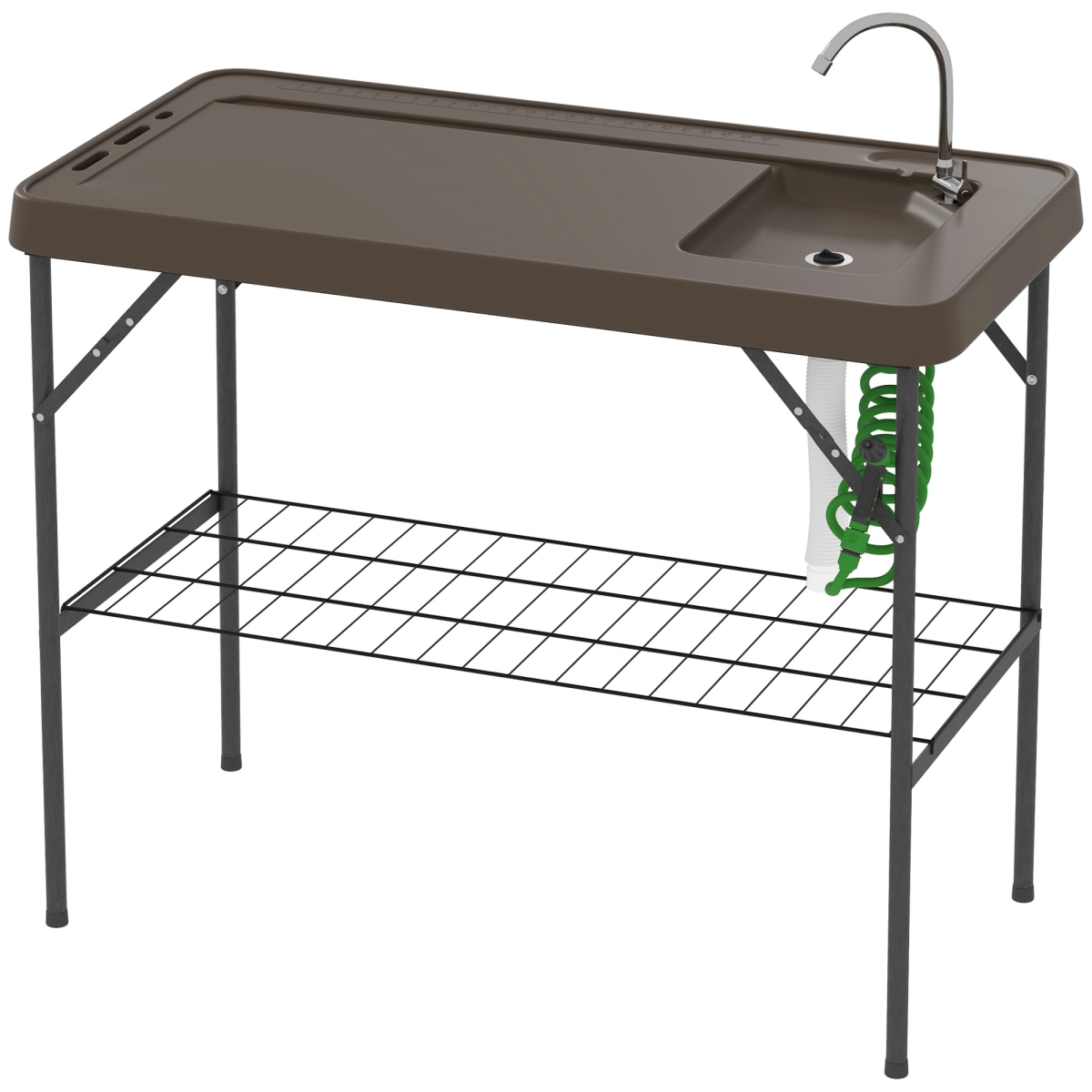 Picture of 212 Main A20-452V00TN Outsunny Folding Fish Cleaning Table with Sink - Portable Camping Table with Faucet - Drainage Hose - Sprayer & Shelf&#44; Tan