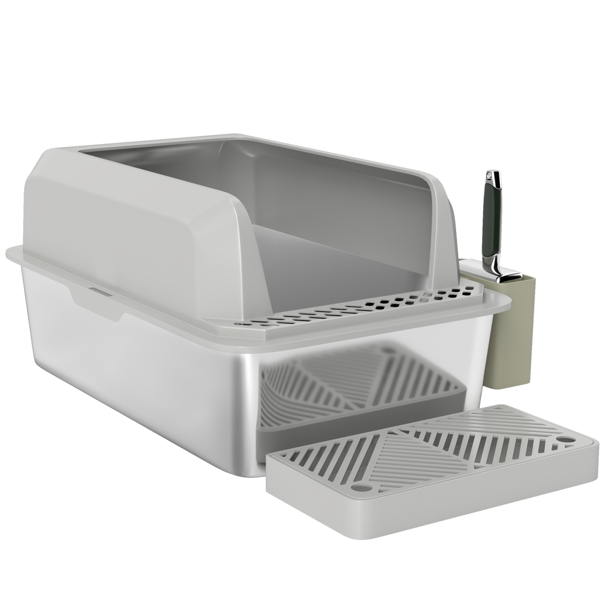 Picture of 212 Main D31-115V00LG PawHut Stainless Steel Litter Box with Metal Scoop & Scoop Holder - High Sided - Anti-Urine Leakage - Non-Sticky&#44; Light Gray