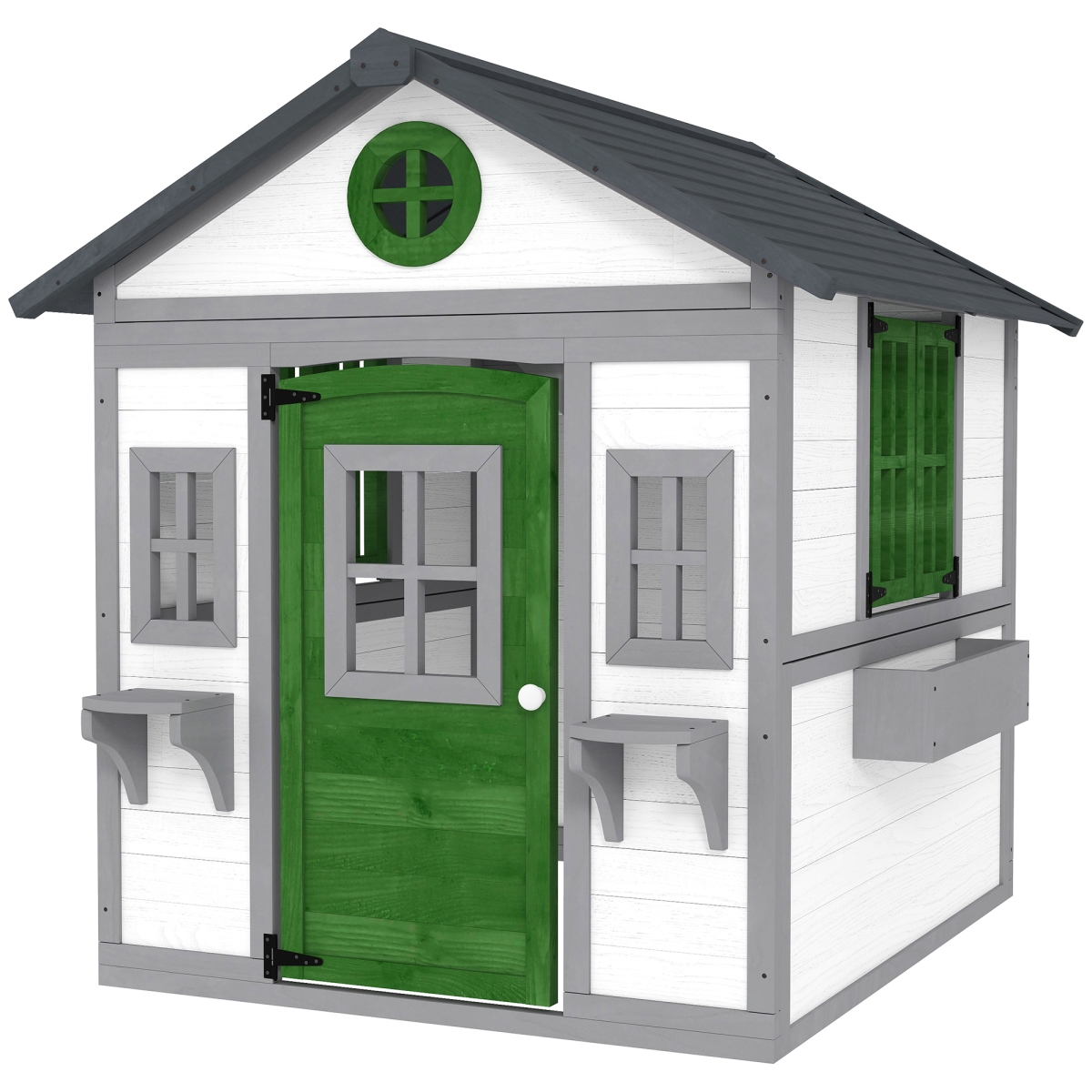 Picture of 212 Main 345-027V00WT Outsunny Wooden Outdoor Playhouse - Including 2 Windows & Garden - Develops Role Play & Imaginative Skill - 3-8 years&#44; White