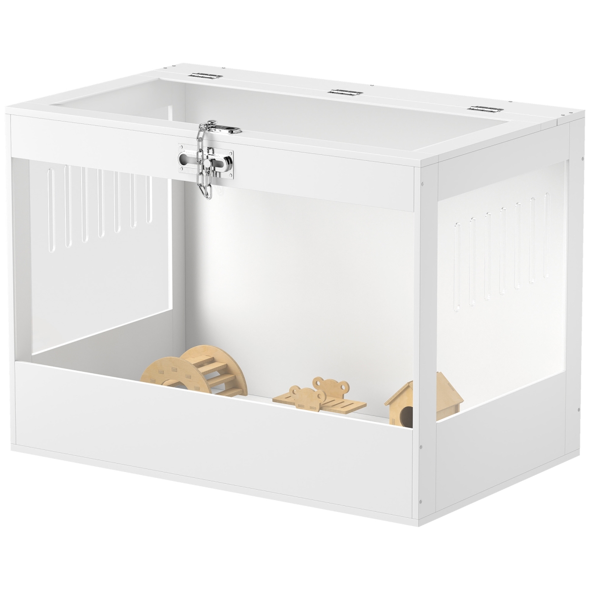 D51-491V00WT PawHut Hamster Cage with Openable Top & Lock - Hut - Transparent Acrylic Panels - Accessories for Dwarf Hamster Gerbil, White