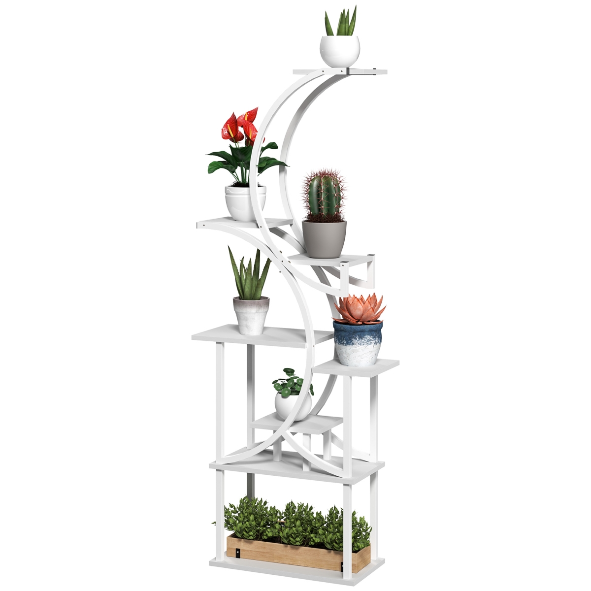 62 in. White 8-Tier S-Shaped Plant Stand - Indoor Corner Rack